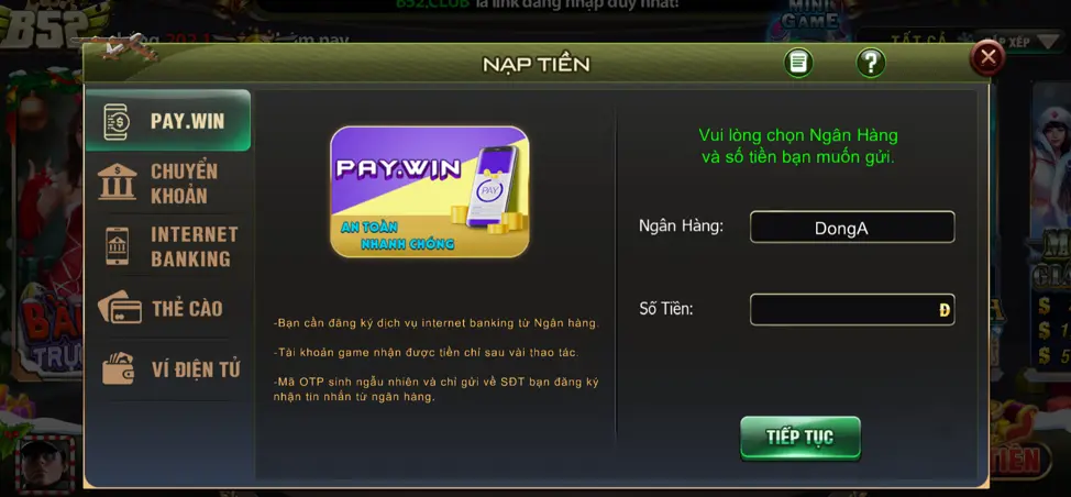 Cách nạp tiền B52 Play