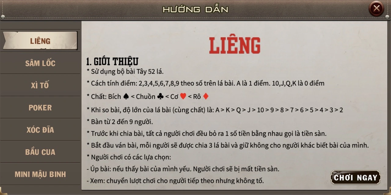 Luật chơi bài Liêng tại B52 Club