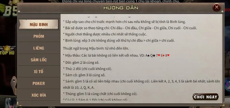 Luật chơi bài Mậu Binh B52 Club cơ bản nhất