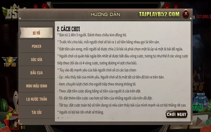 Luật chơi cơ bản Xì Tố B52 Club